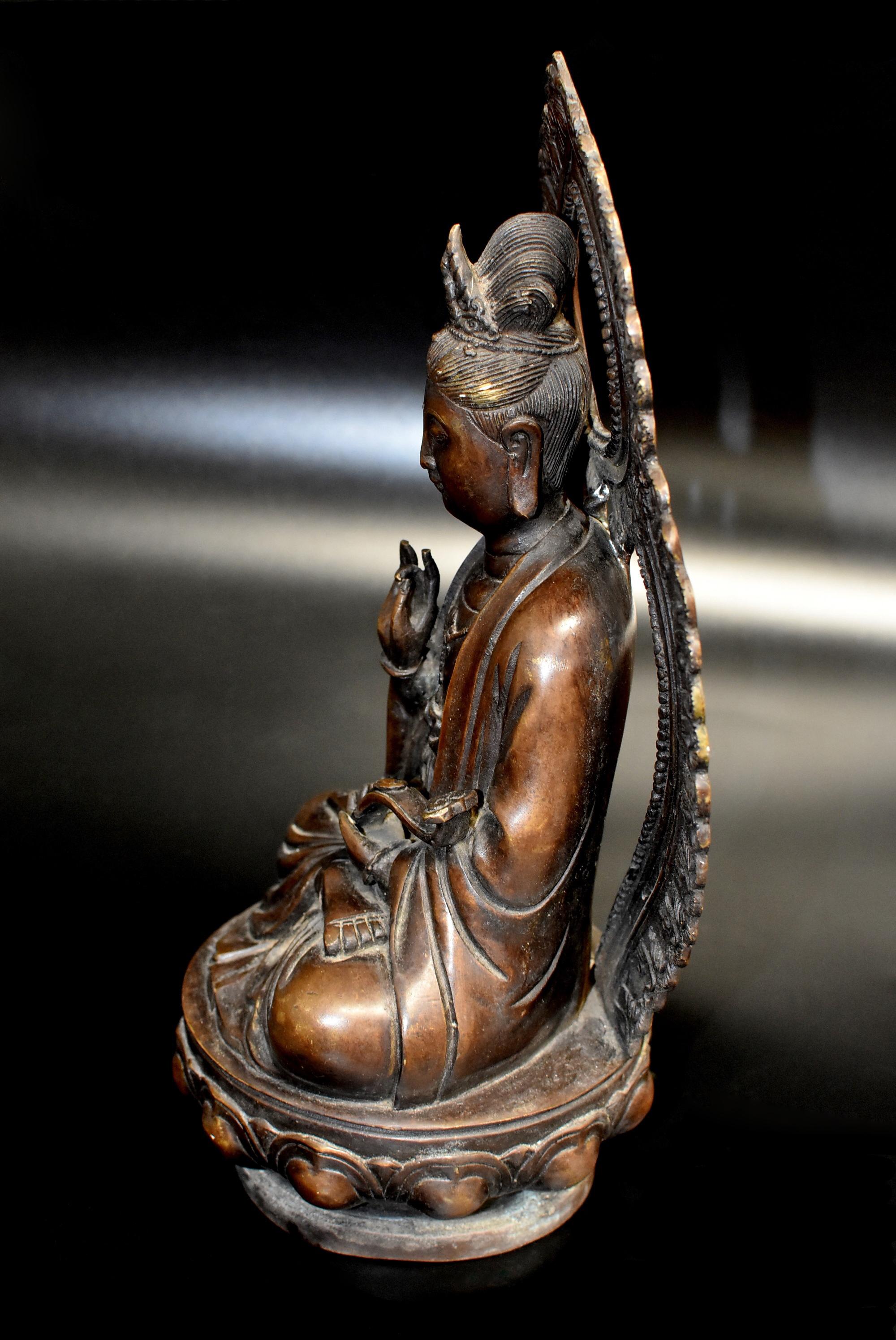 Bronze Statue of Buddha Guan Yin Holding Ruyi 6