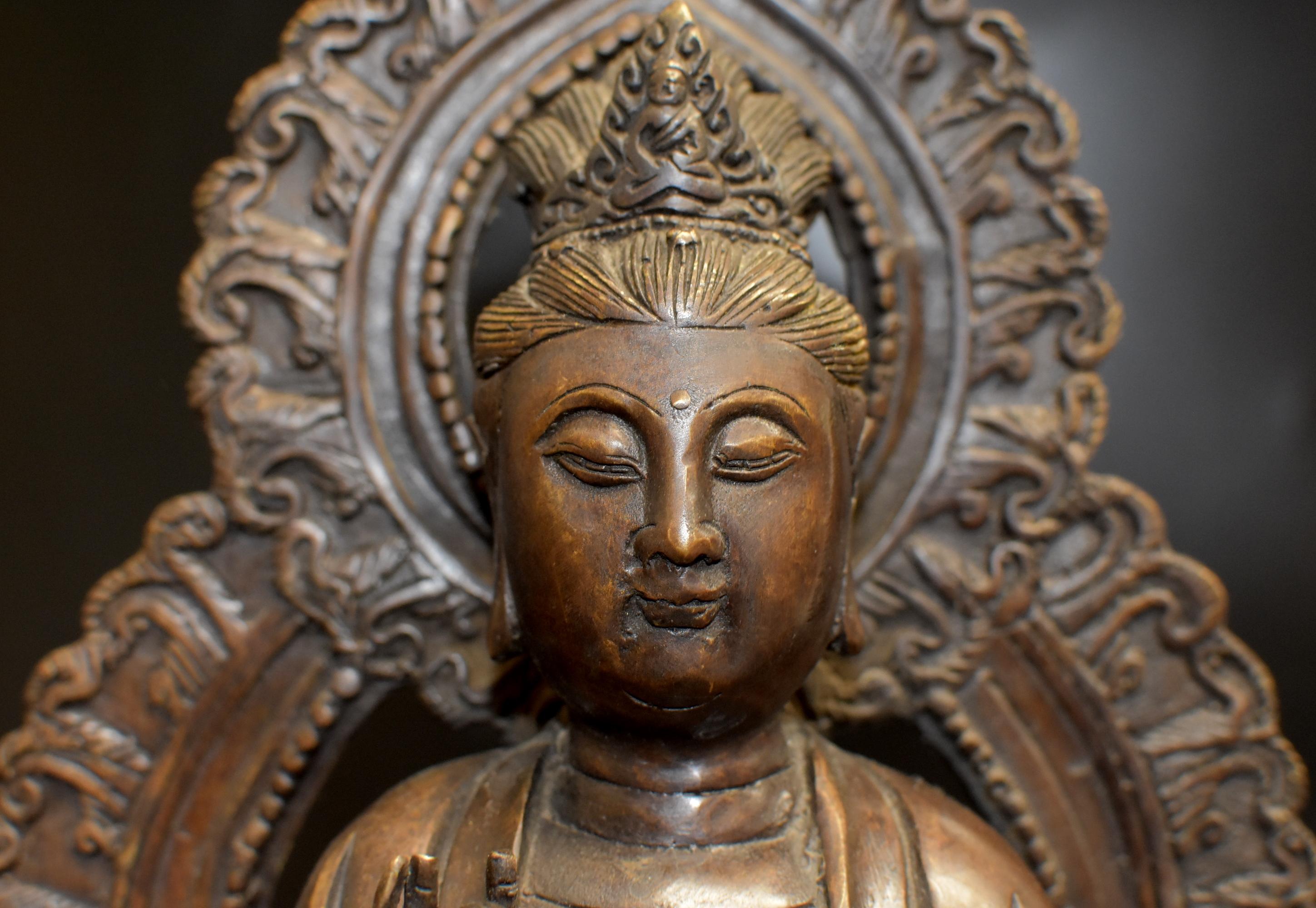 Bronze Statue of Buddha Guan Yin Holding Ruyi 10