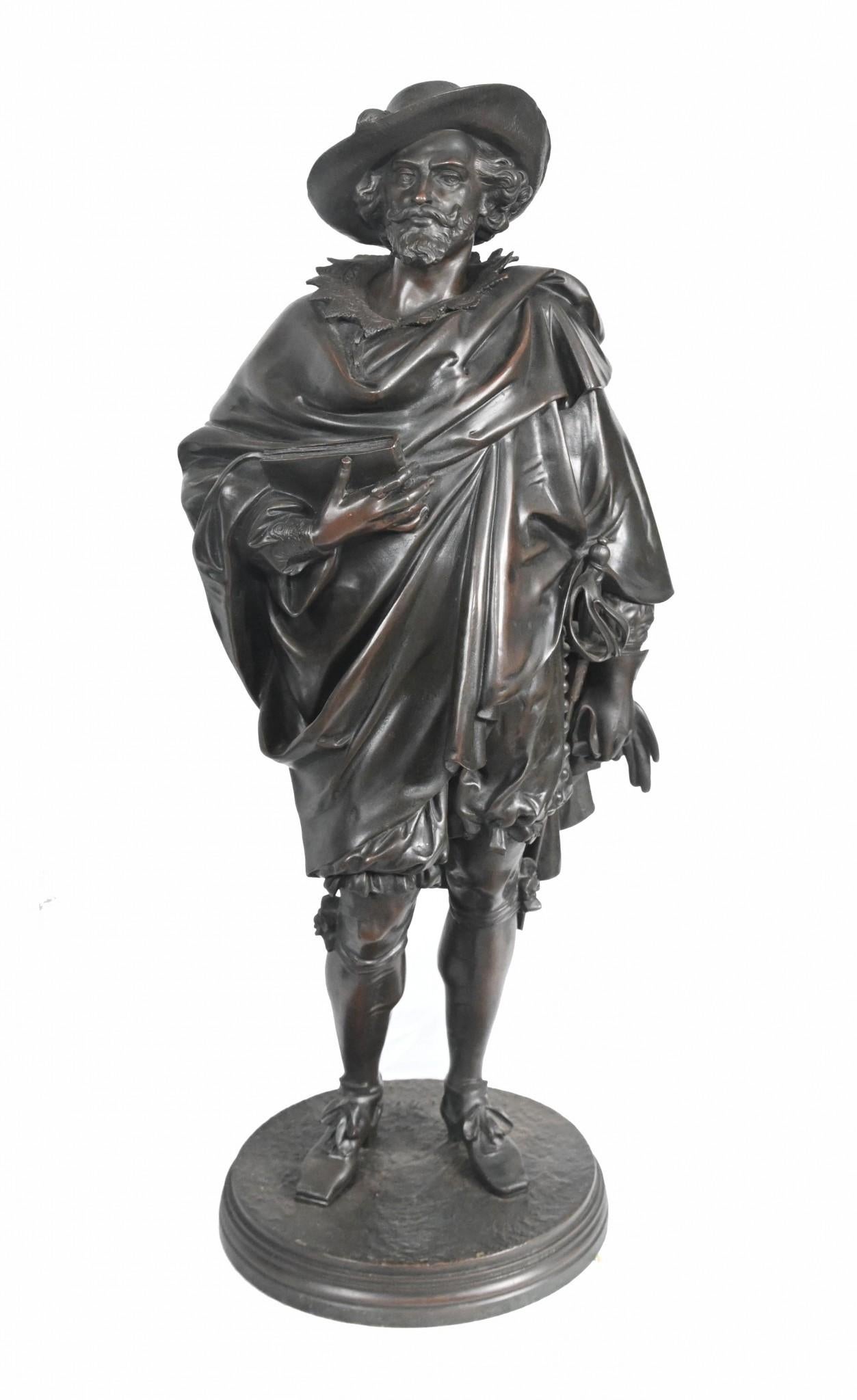Antique Bronze Statues Rubens and Van Dyck by Jean Jules Salmson For Sale 8