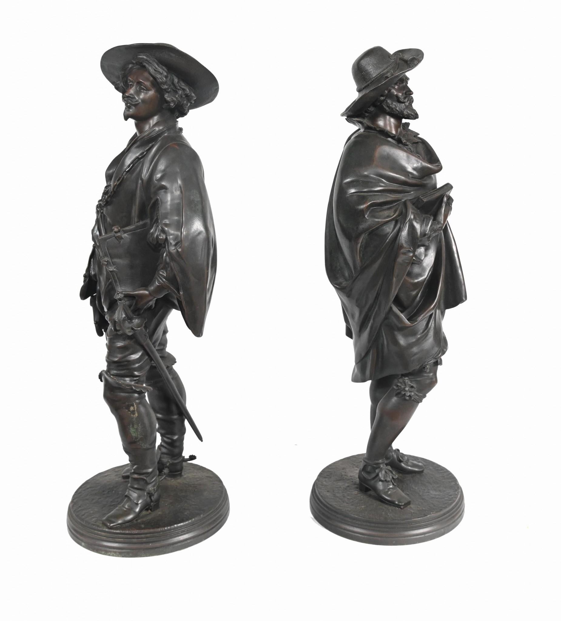 Antique Bronze Statues Rubens and Van Dyck by Jean Jules Salmson For Sale 3