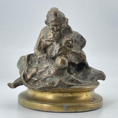 Antique Bronze Tabletop Sculpture of ChiId illegible Artist Signed like Rodin