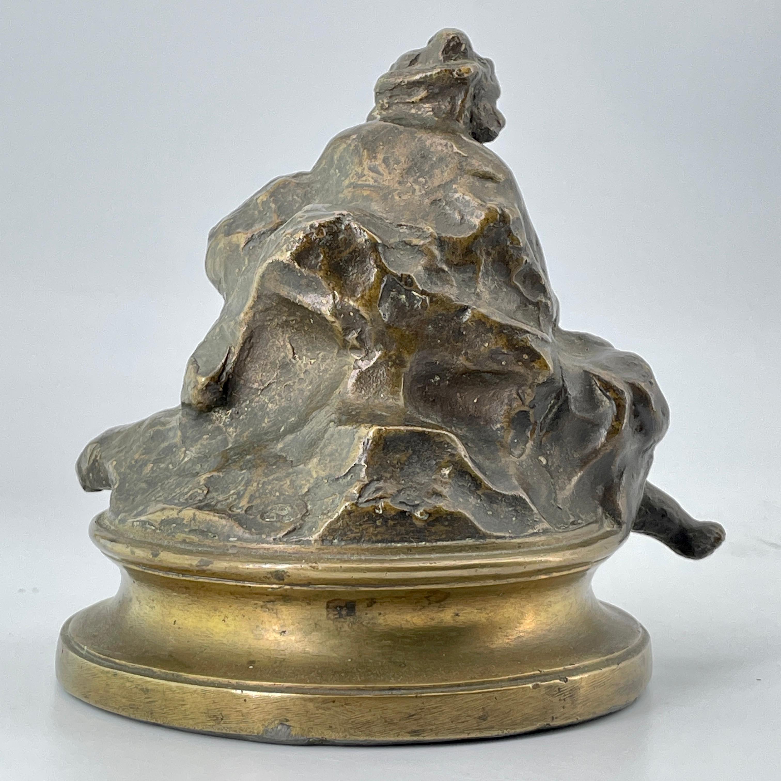 American Antique Bronze Tabletop Sculpture of ChiId illegible Artist Signed like Rodin For Sale