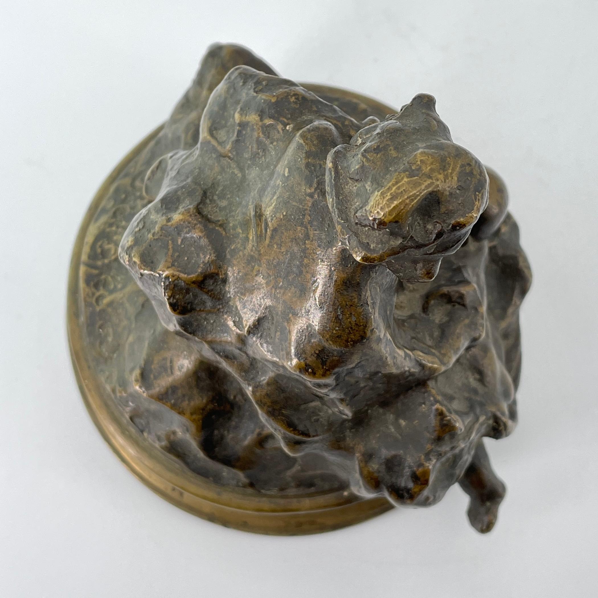 Molded Antique Bronze Tabletop Sculpture of ChiId illegible Artist Signed like Rodin For Sale