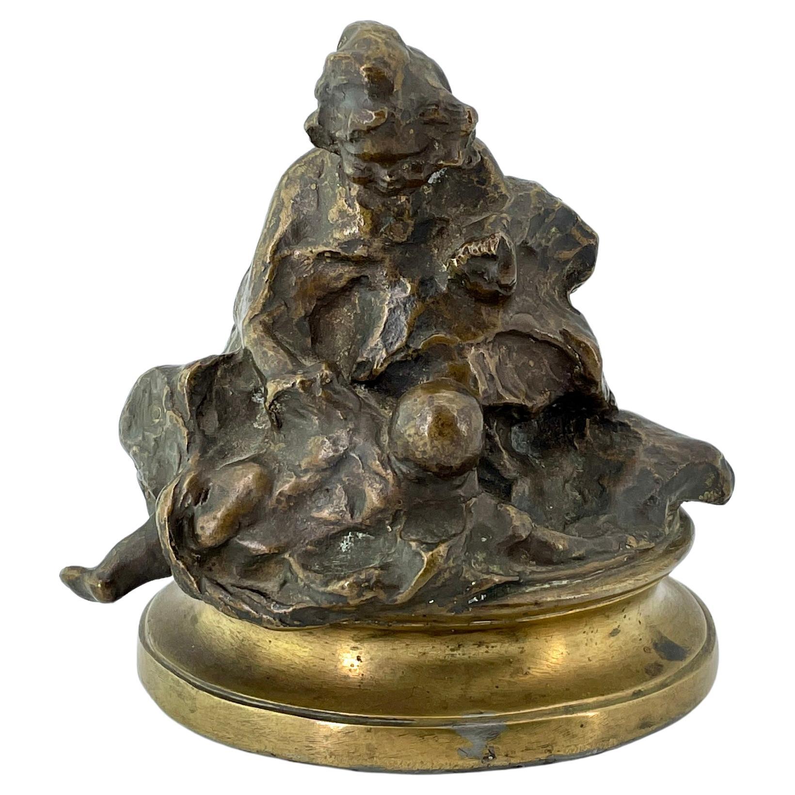 Ancienne sculpture de plateau de table en bronze d'un artiste illisible de ChiId signée comme Rodin