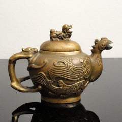 Antique Bronze Teapot with Phoenix Lid Asian Art Collectible, China 1900s