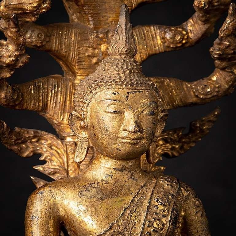 Antique Bronze Thai Buddha on Naga Snake from Thailand 8