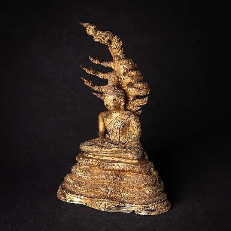 Antique Bronze Thai Buddha on Naga Snake from Thailand 9