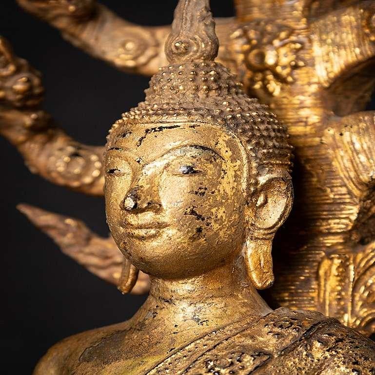 Antique Bronze Thai Buddha on Naga Snake from Thailand 13
