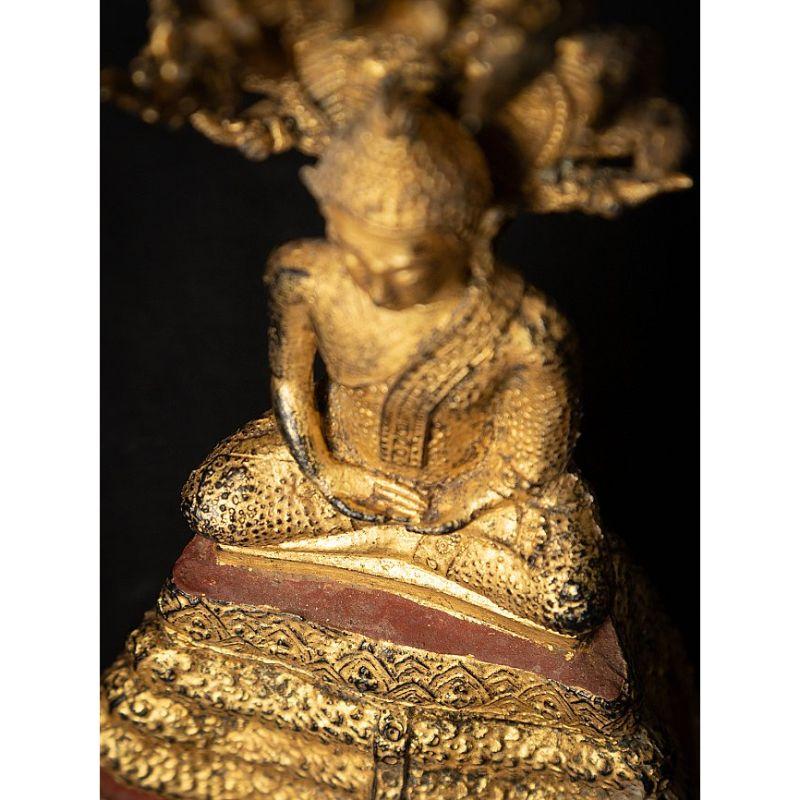 Antique Bronze Thai Buddha on Naga Snake from Thailand 15