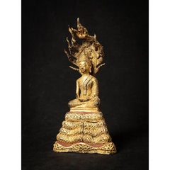 Antique Bronze Thai Buddha on Naga Snake from Thailand