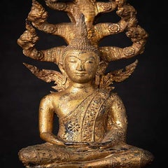 Antique Bronze Thai Buddha on Naga Snake from Thailand