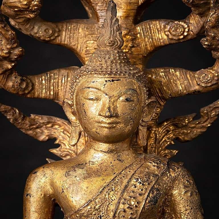 Antique Bronze Thai Buddha on Naga Snake from Thailand In Good Condition In DEVENTER, NL