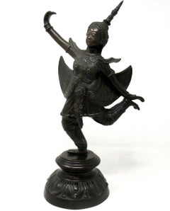 Antique Bronze Thai Lady Dancer Sculpture Figure Buddha Thailand