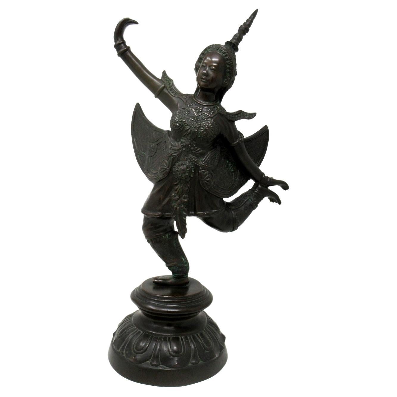 Antique Bronze Thai Lady Dancer Sculpture Figure Buddha Thailand