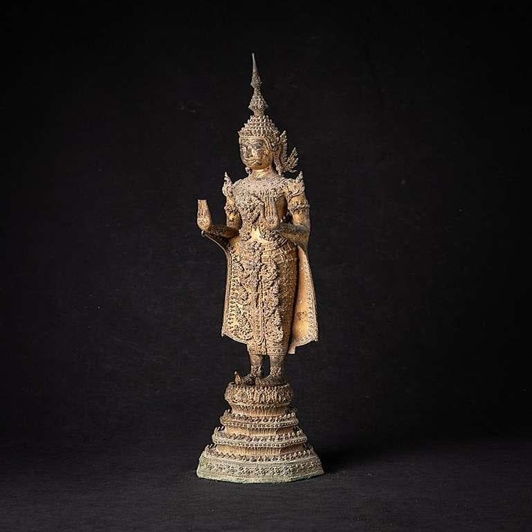 Material: bronze
56,8 cm high 
13 cm wide and 13 cm deep
Weight: 4.346 kgs
Gilded with 24 krt. gold
Abhaya mudra
Originating from Thailand
19th century - Rattanakosin period.
 