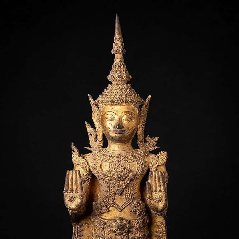Material: bronze
66,4 cm high 
19 cm wide and 21,5 cm deep
Weight: 7.934 kgs
Gilded with 24 krt. gold
Abhaya mudra
Originating from Thailand
19th century - Rattanakosin period.
 