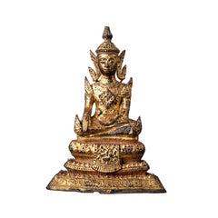 Antiker thailändischer Rattanakosin-Buddha aus Bronze aus Thailand