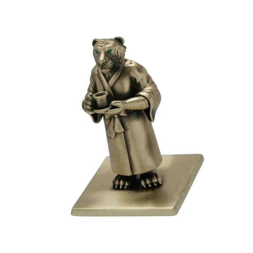 Antique Bronze-Plated Bronze. This piece was made in Manhattan entirely by hand, and was cast, one at a time, using the lost wax process. Prince John Landrum Bryant Created and Designed this piece and Supervised its Fabrication.
Dimensions: