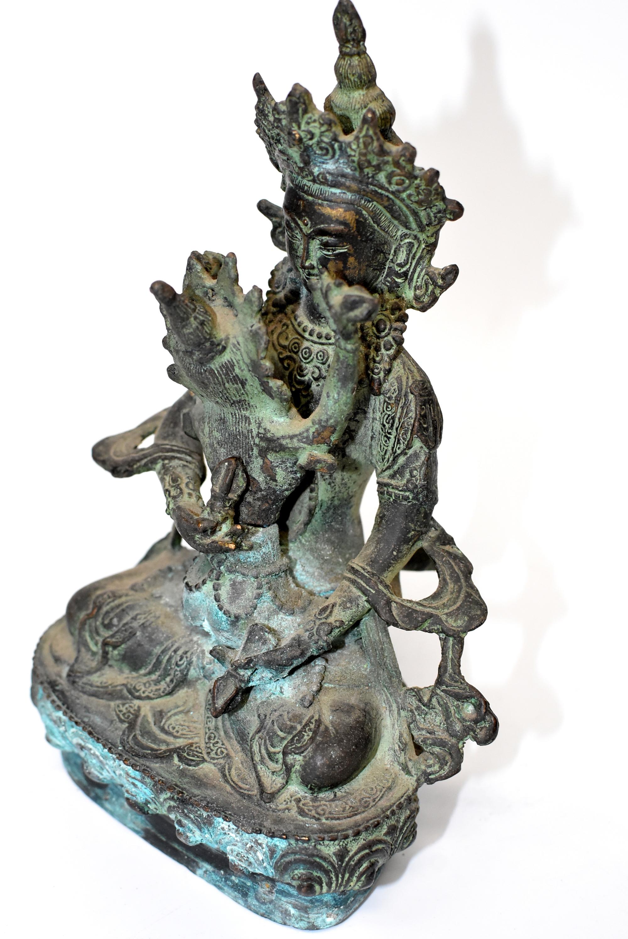 Antique Bronze Tibetan Couple Statue Vajrasattva Yab Yum In Good Condition In Somis, CA