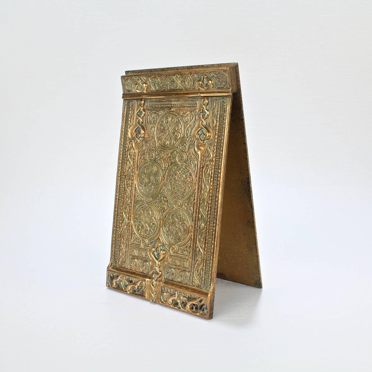 Arts and Crafts Antique Bronze Tiffany Studios Venetian Pattern Notepad Holder No. 1691