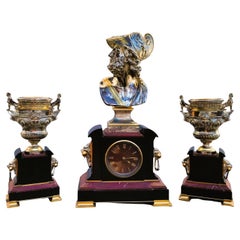 Antique Bronze Trim, Clock And Urns, 19th Century