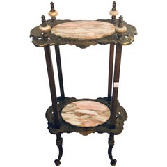 Antique Bronze Two-Tier Onyx Pedestal or End Table