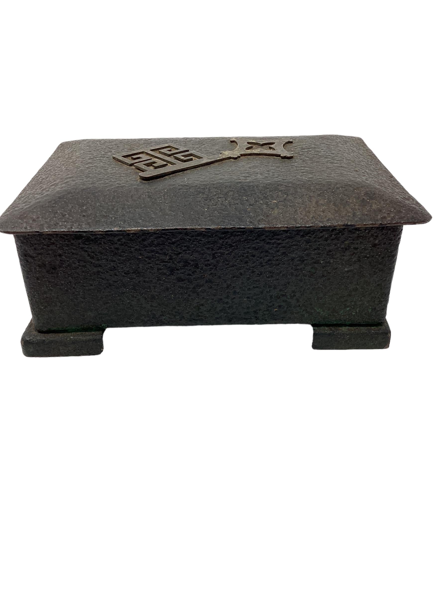 Antique Bronze Verdigris Box with Greek Key  For Sale 1