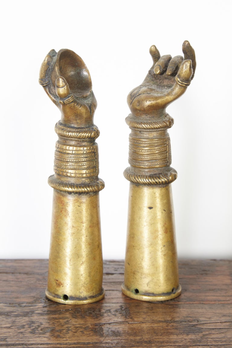 Two highly detailed and beautifully cast late 19th century bronze votive hands.
Each of these spiritual pieces is an extraordinary object that is striking from every angle. Rare and stunning.
Priced and sold individually.
 