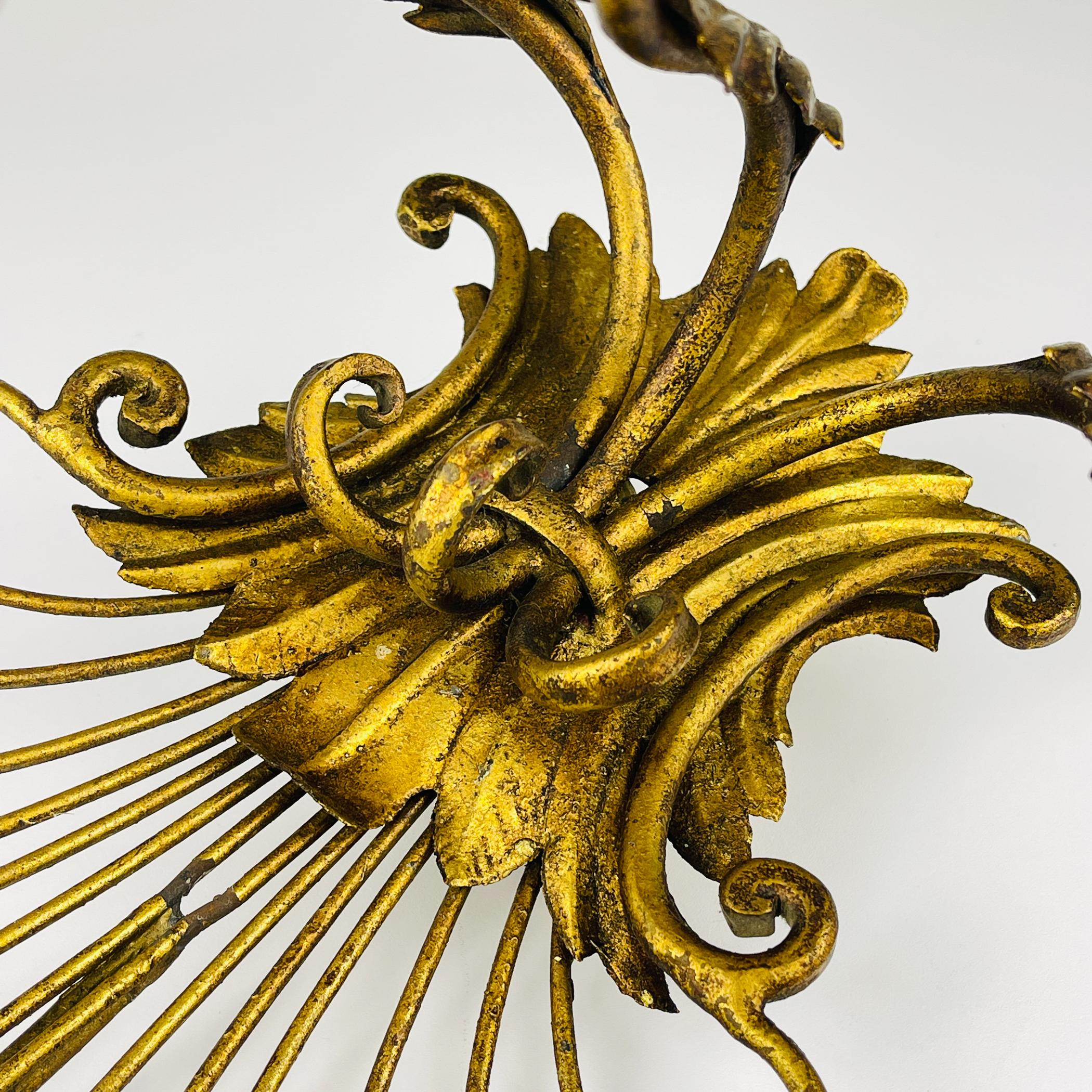 Lampada da parete in bronzo antico a 3 bracci, Italia anni '30 in vendita 4