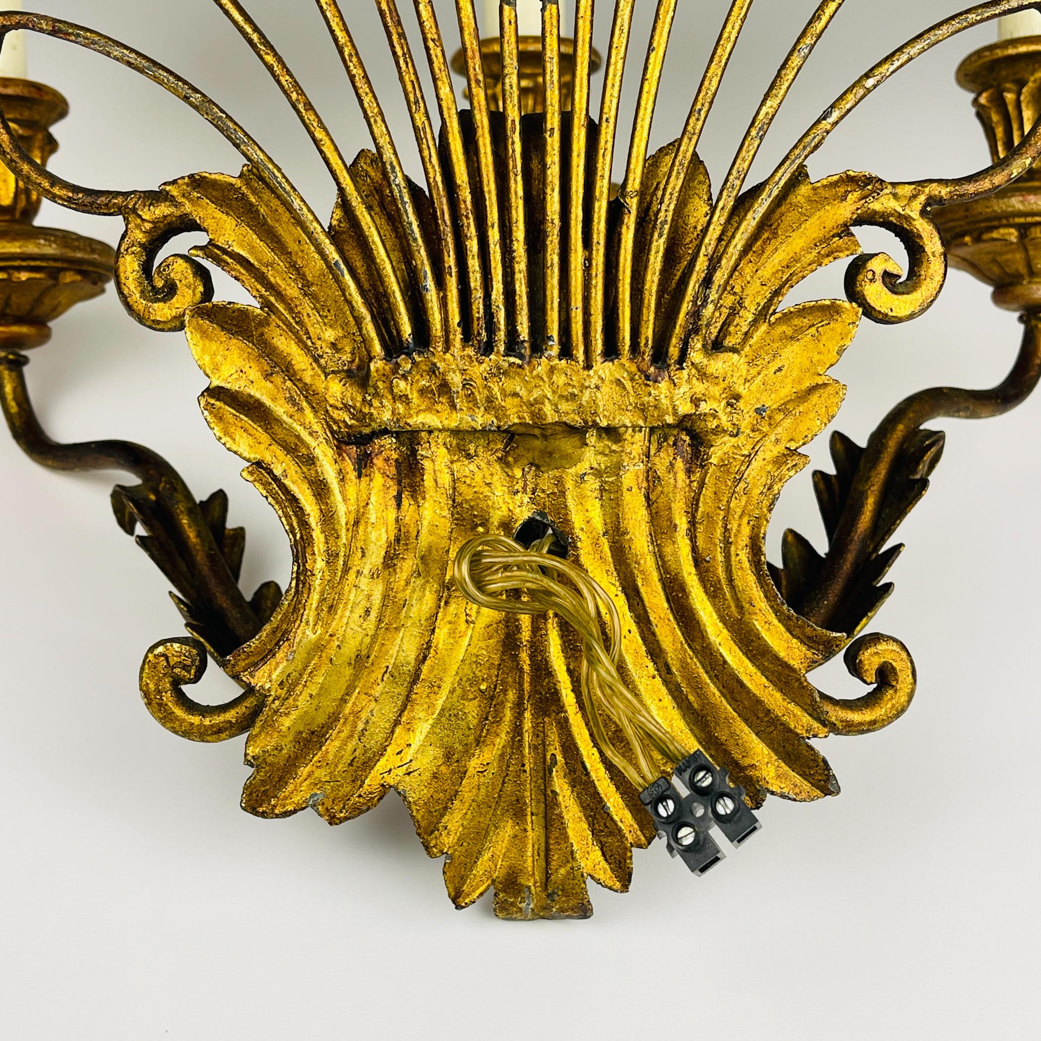 Lampada da parete in bronzo antico a 3 bracci, Italia anni '30 in vendita 8
