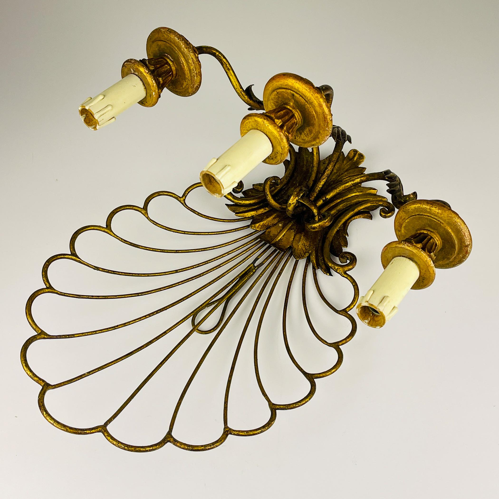 Lampada da parete in bronzo antico a 3 bracci, Italia anni '30 in vendita 11