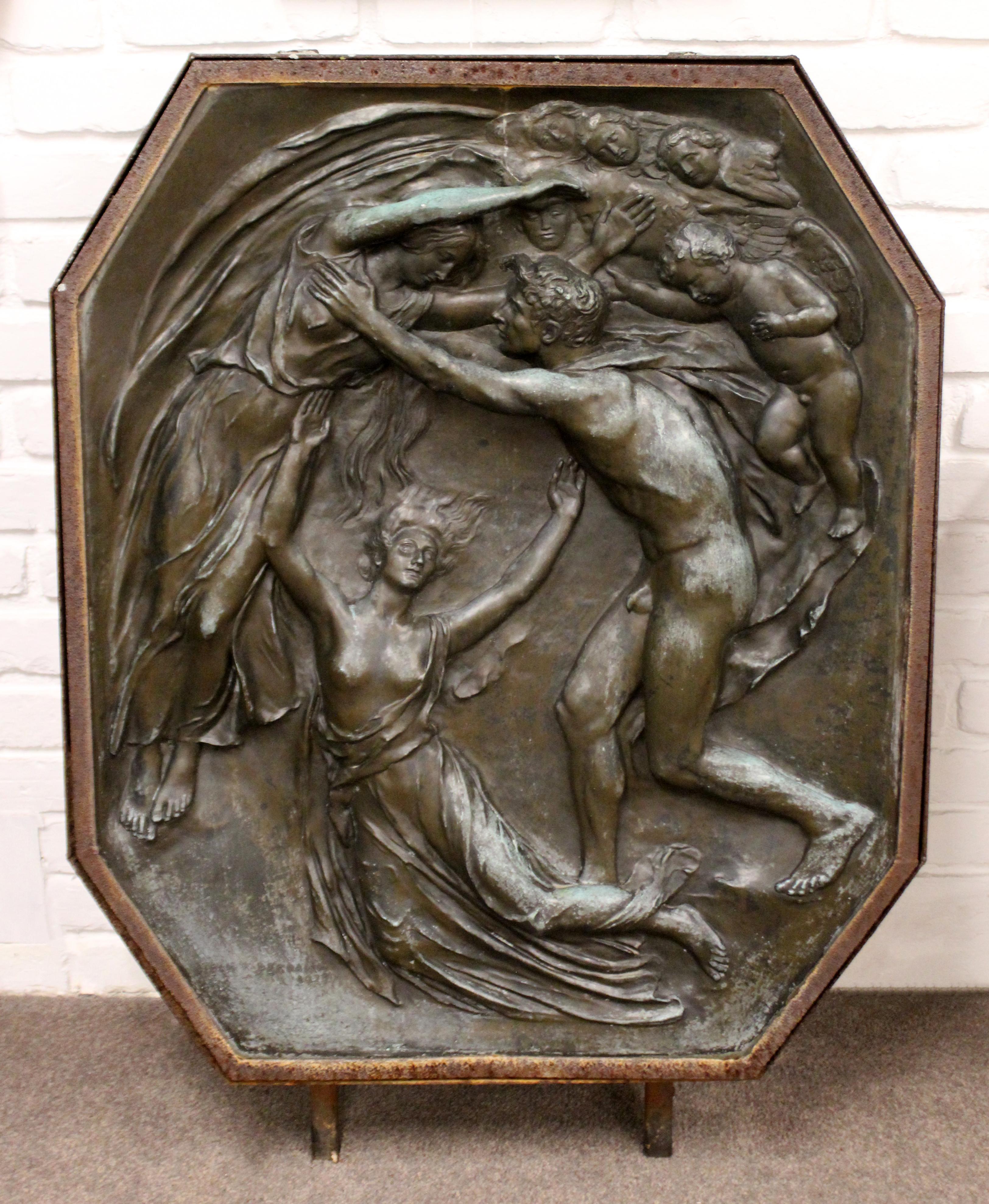 For your consideration is a breathtaking, bronze wall relief of a man and spirit, signed by Henry Pegram, dated 1923. In excellent condition. The dimensions are 30