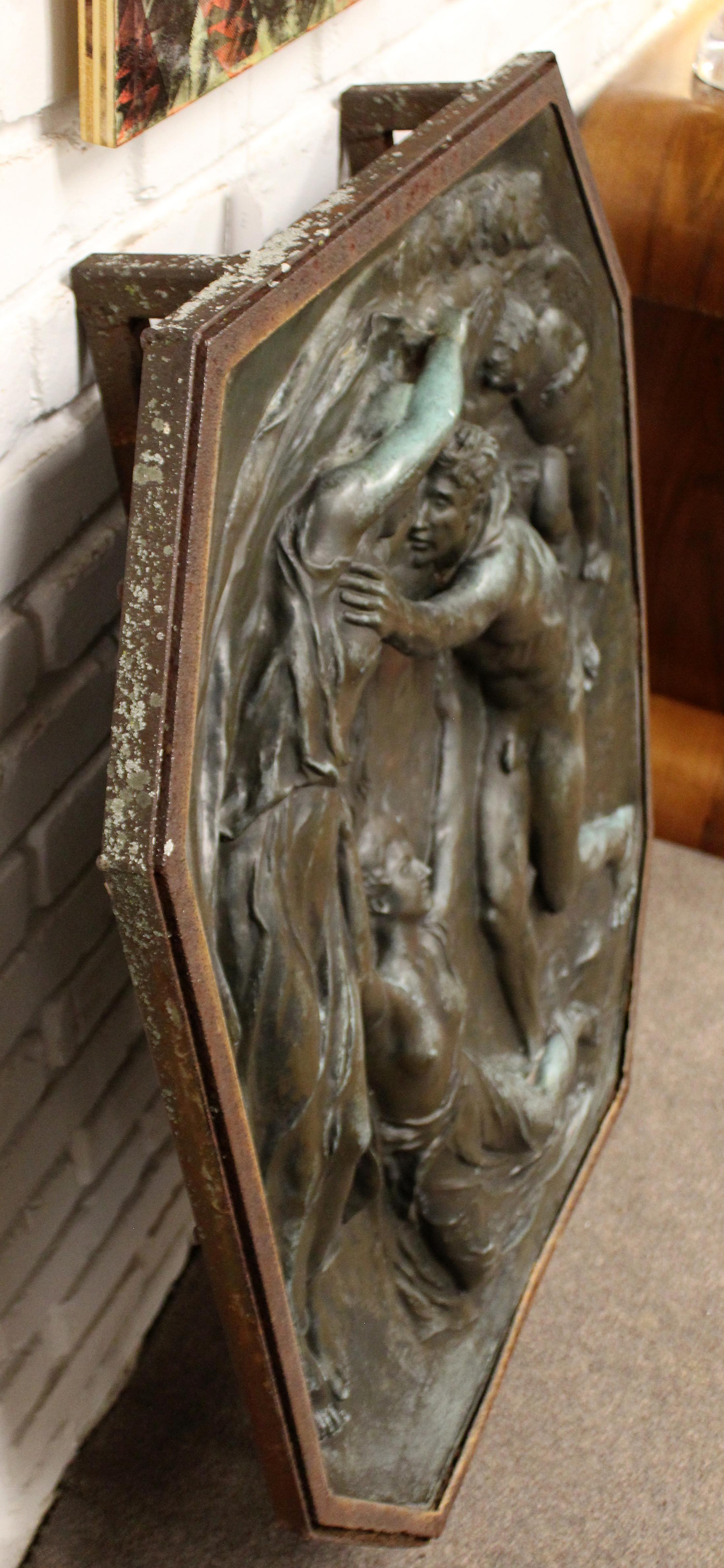 English Antique Bronze Wall Relief Sculpture Man and Spirit Signed Henry Pegram, 1920s