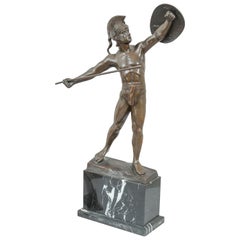Antique Bronze Warrior on Marble Base