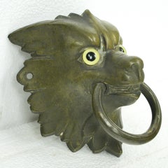 Antique Bronze Wolf Head Glass Eyes Ring Pull