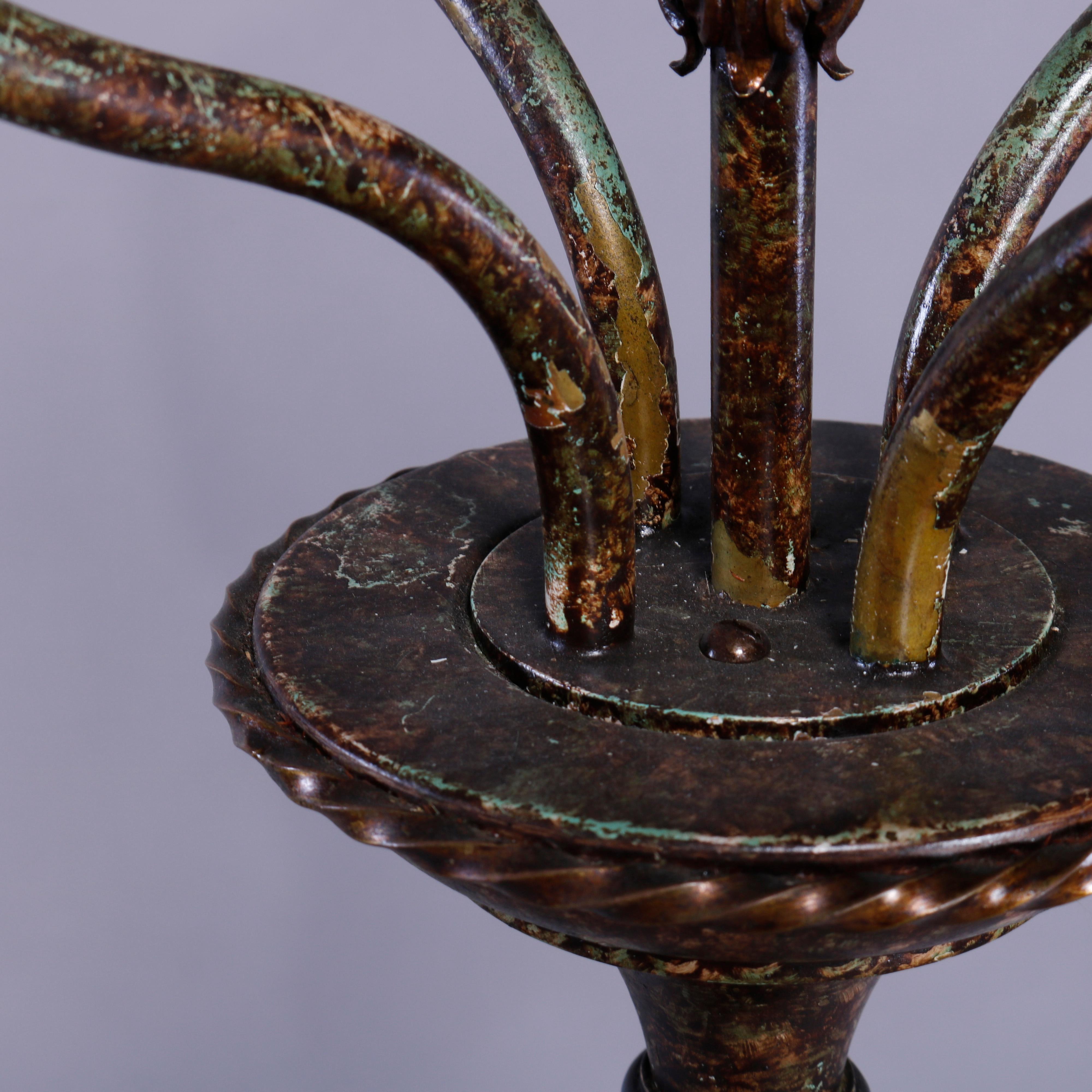 Antique Bronze & Wrought Iron Five-Light Candelabra Floor Lamp, c1920 2