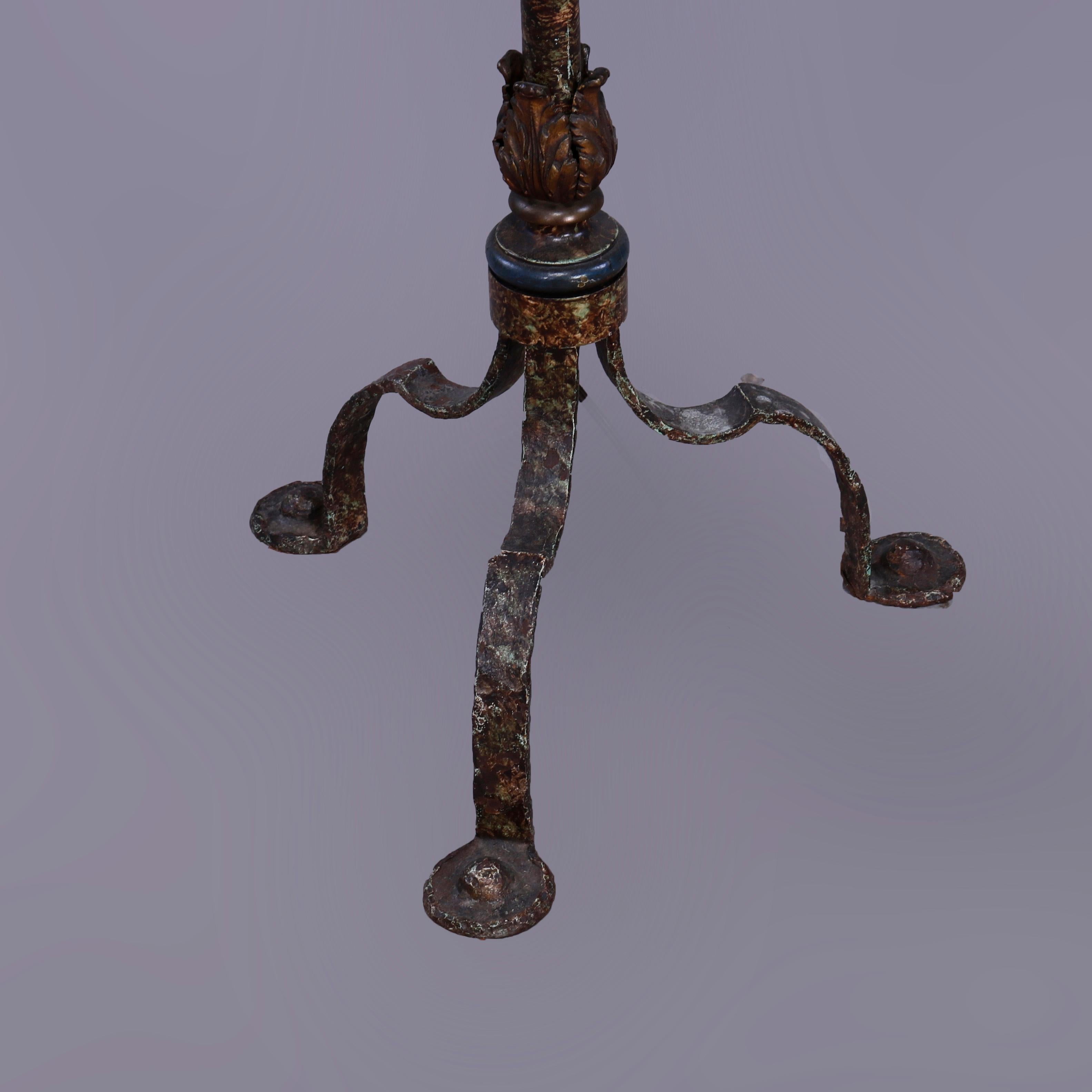 Antique Bronze & Wrought Iron Five-Light Candelabra Floor Lamp, c1920 5