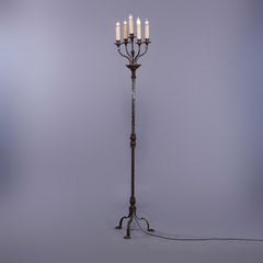 Antike Bronze & Schmiedeeisen Fünf-Licht-Kandelaber Stehleuchte:: um 1920