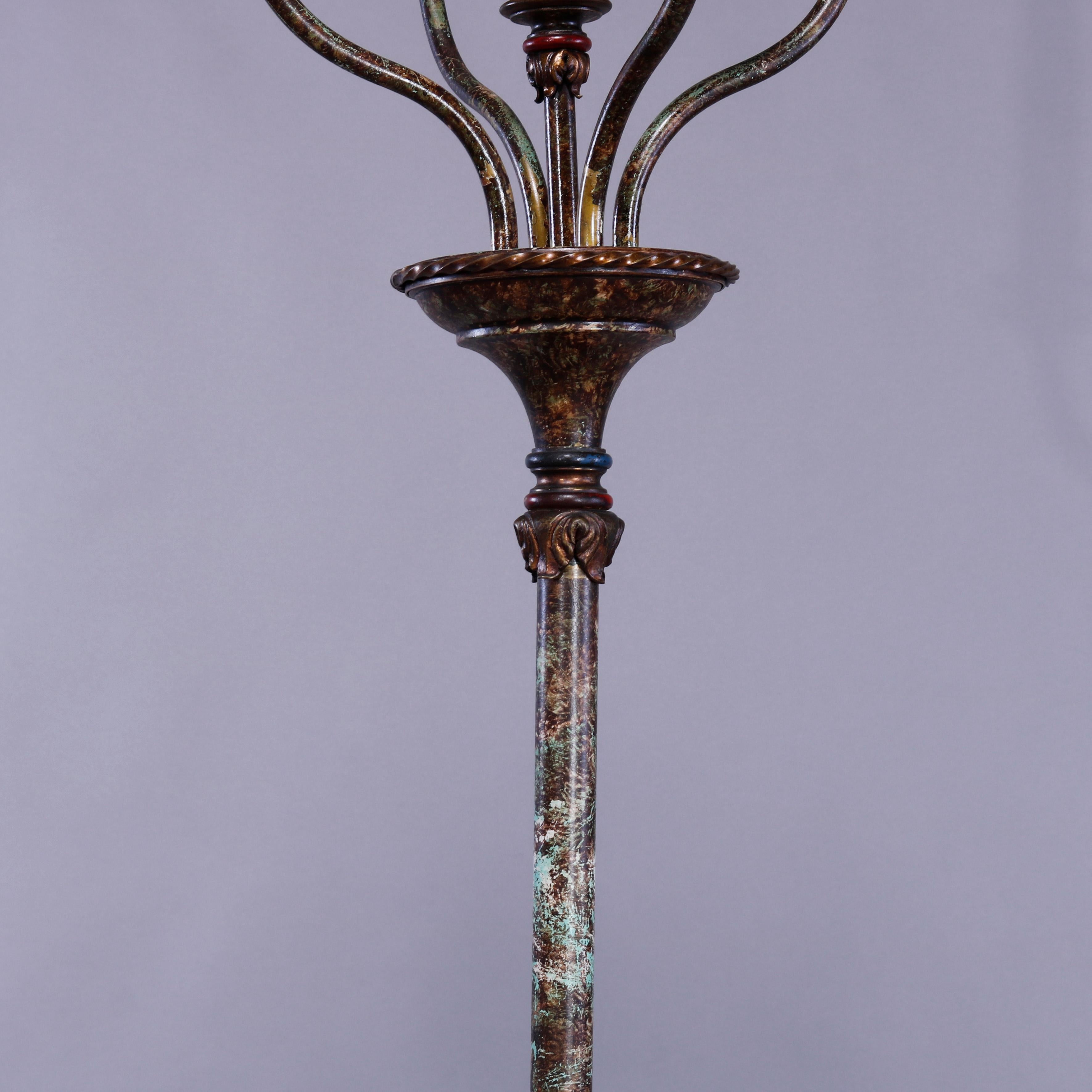 Antique Bronze & Wrought Iron Five-Light Candelabra Floor Lamp, c1920 1