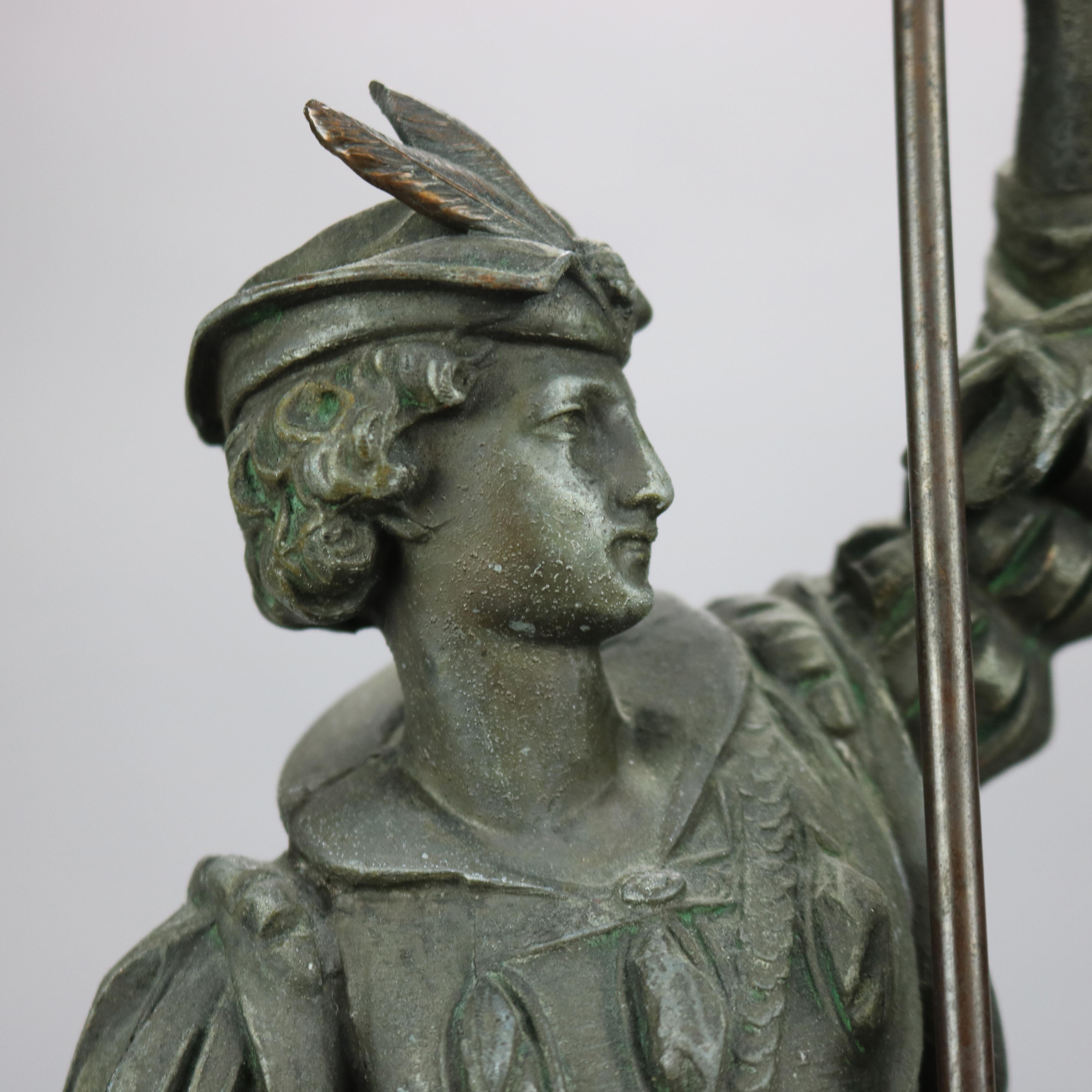 Antique Bronzed Cast Metal Renaissance Statue, Fisherman with His Catch, c1890 5