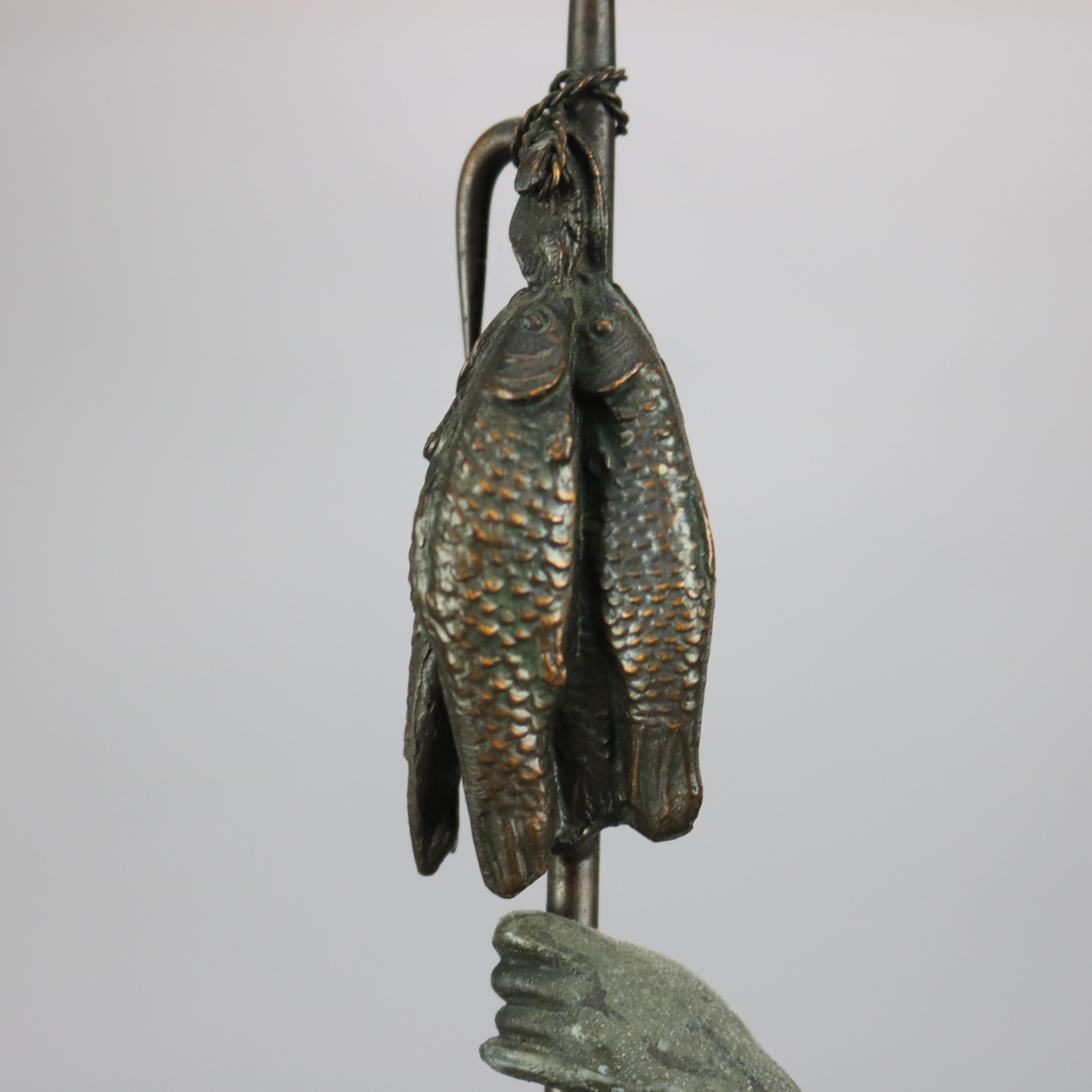 Antique Bronzed Cast Metal Renaissance Statue, Fisherman with His Catch, c1890 9