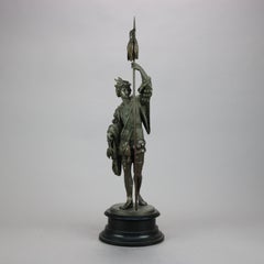 Antique Bronzed Cast Metal Renaissance Statue, Fisherman with His Catch, c1890