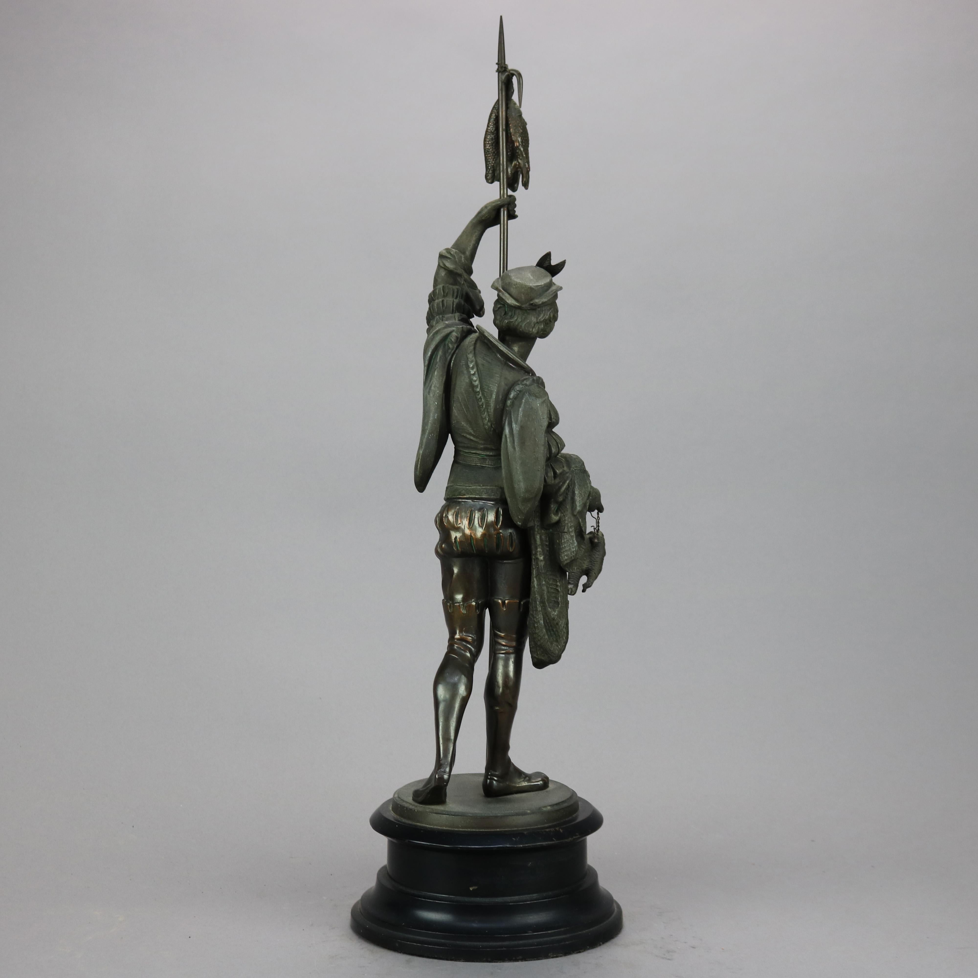 Antique Bronzed Cast Metal Renaissance Statue, Fisherman with His Catch, c1890 1