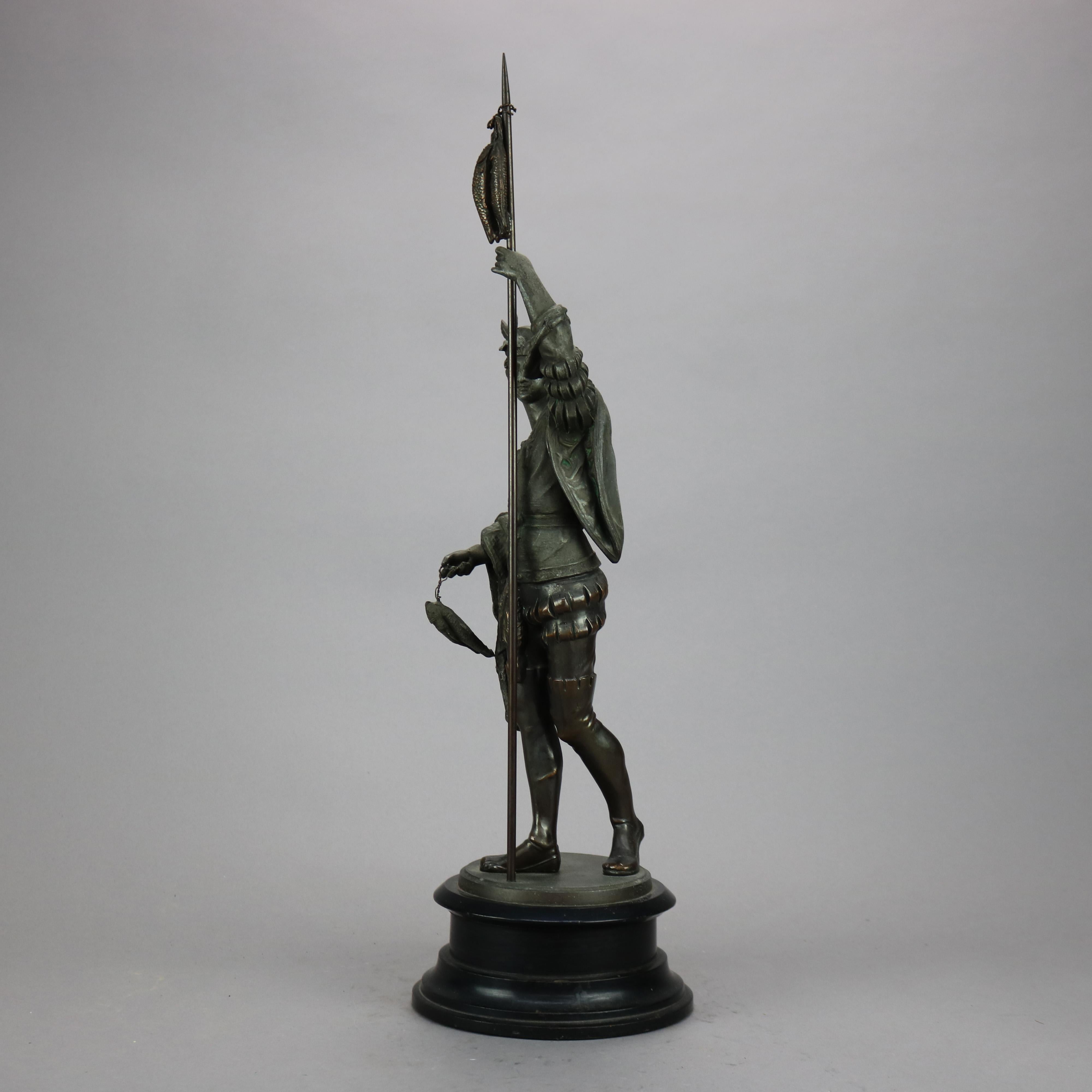 Antique Bronzed Cast Metal Renaissance Statue, Fisherman with His Catch, c1890 2