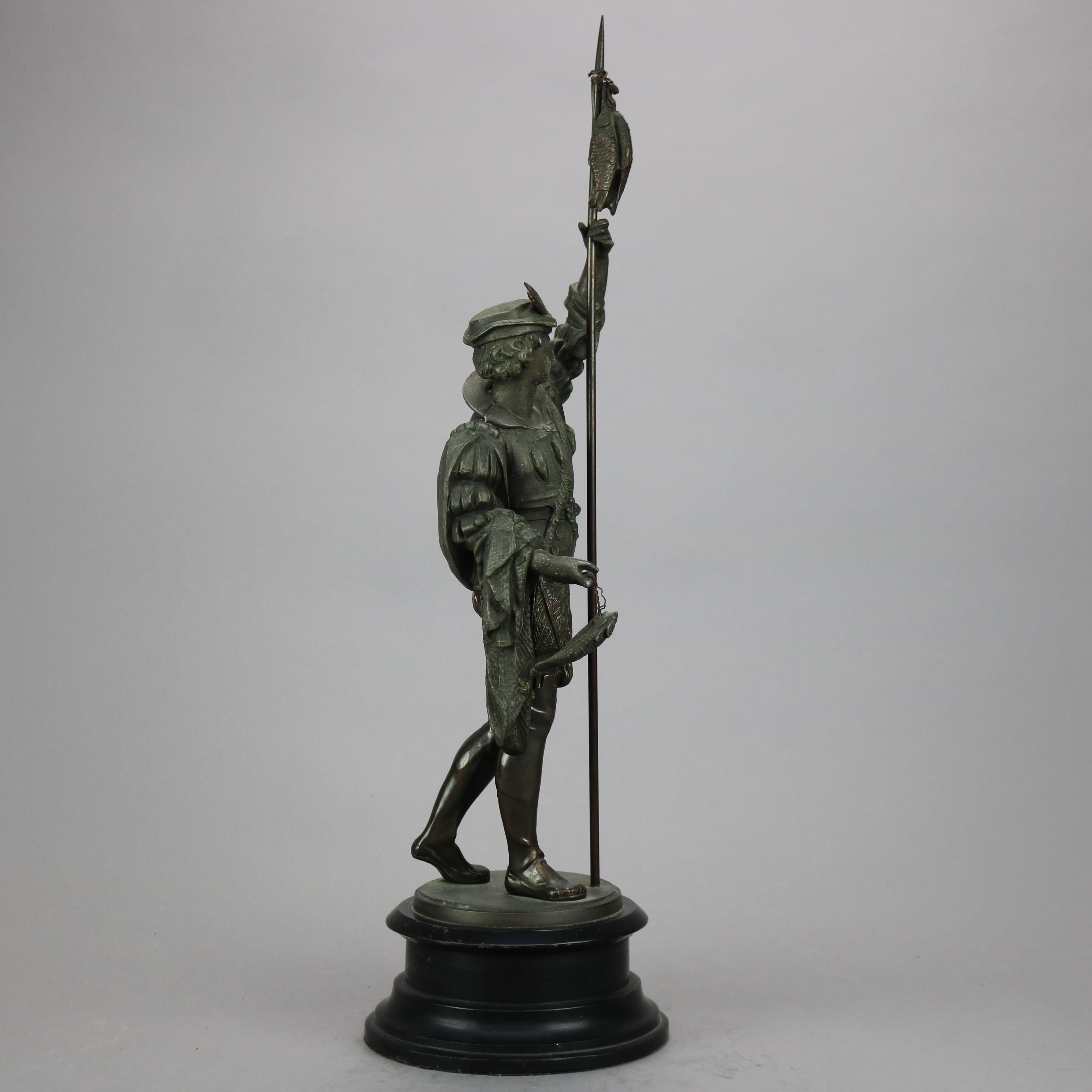 Antique Bronzed Cast Metal Renaissance Statue, Fisherman with His Catch, c1890 3