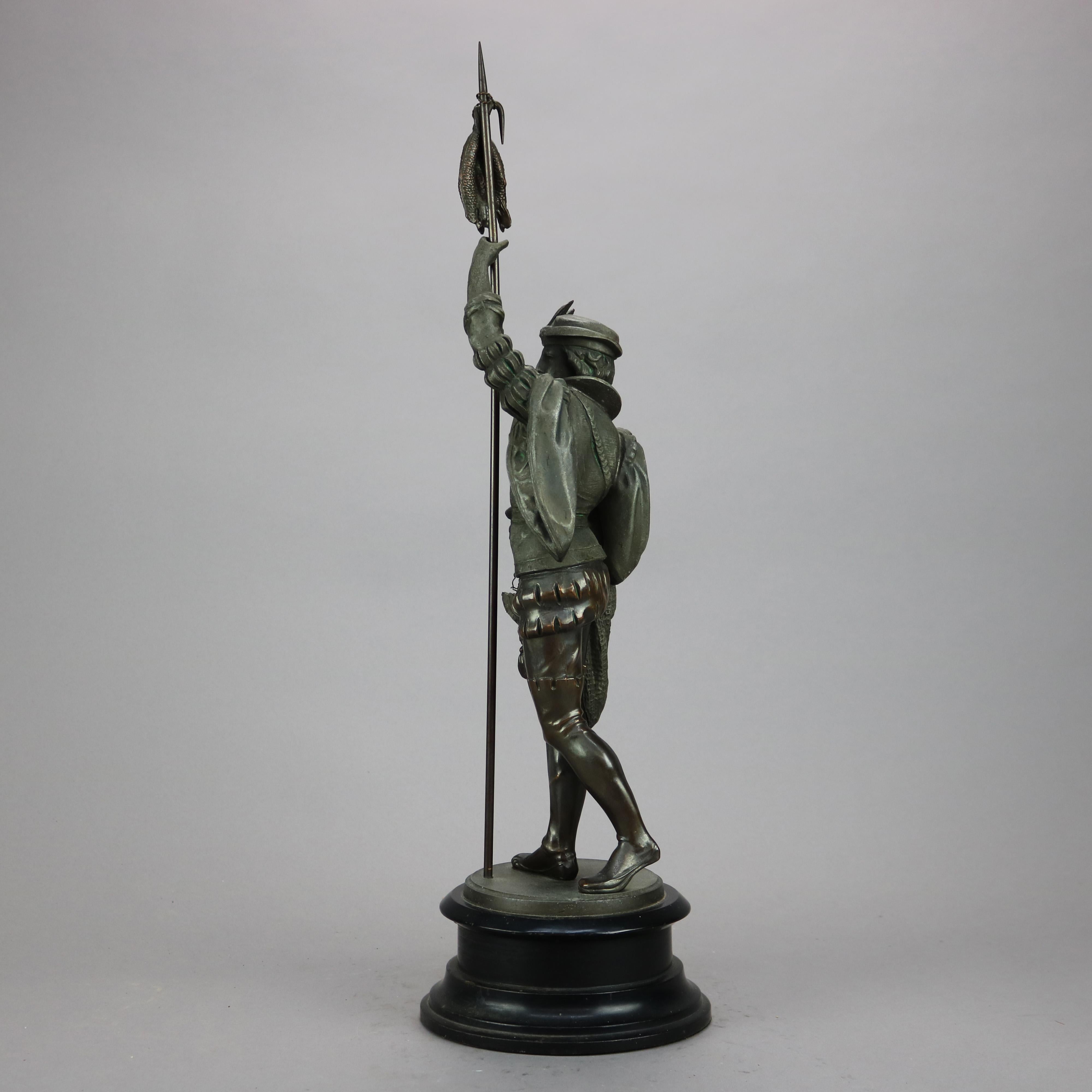 Antique Bronzed Cast Metal Renaissance Statue, Fisherman with His Catch, c1890 4