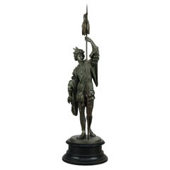 Antique Bronzed Cast Metal Renaissance Statue, Fisherman with His Catch, c1890