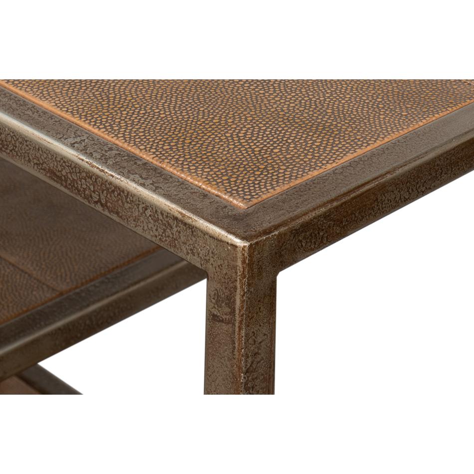 Antique Bronzed Console Table with Brown Leather For Sale 3