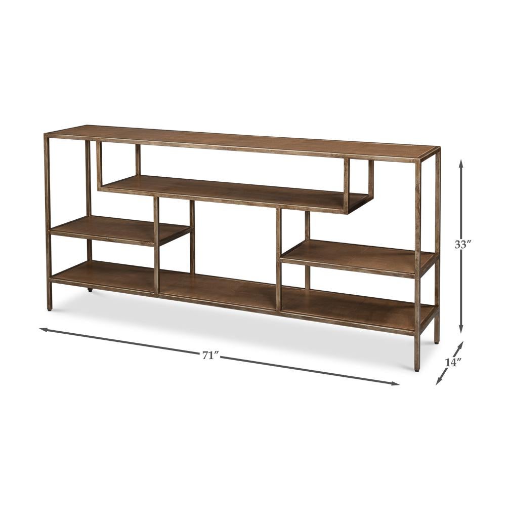 Antique Bronzed Console Table with Brown Leather For Sale 4