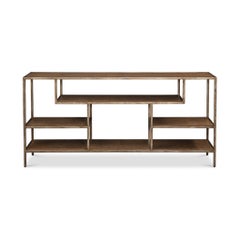 Antique Bronzed Console Table with Brown Leather